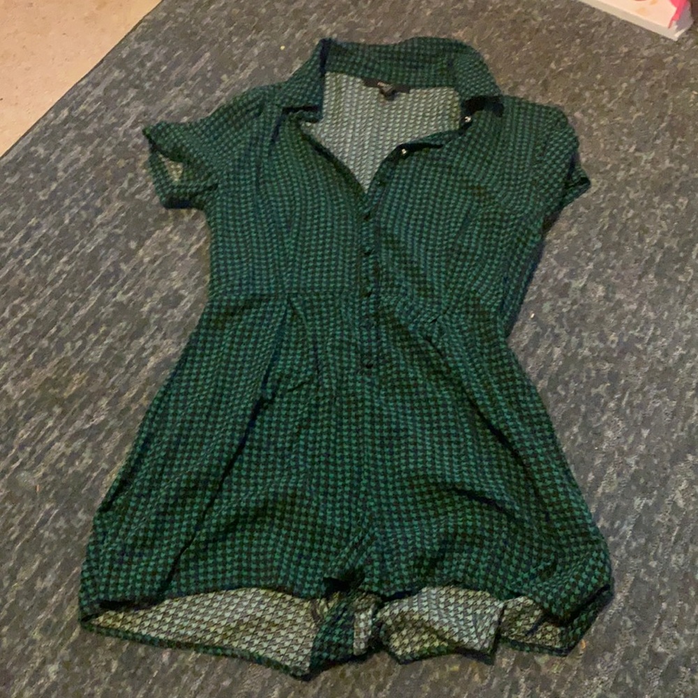 Green and black button up romper